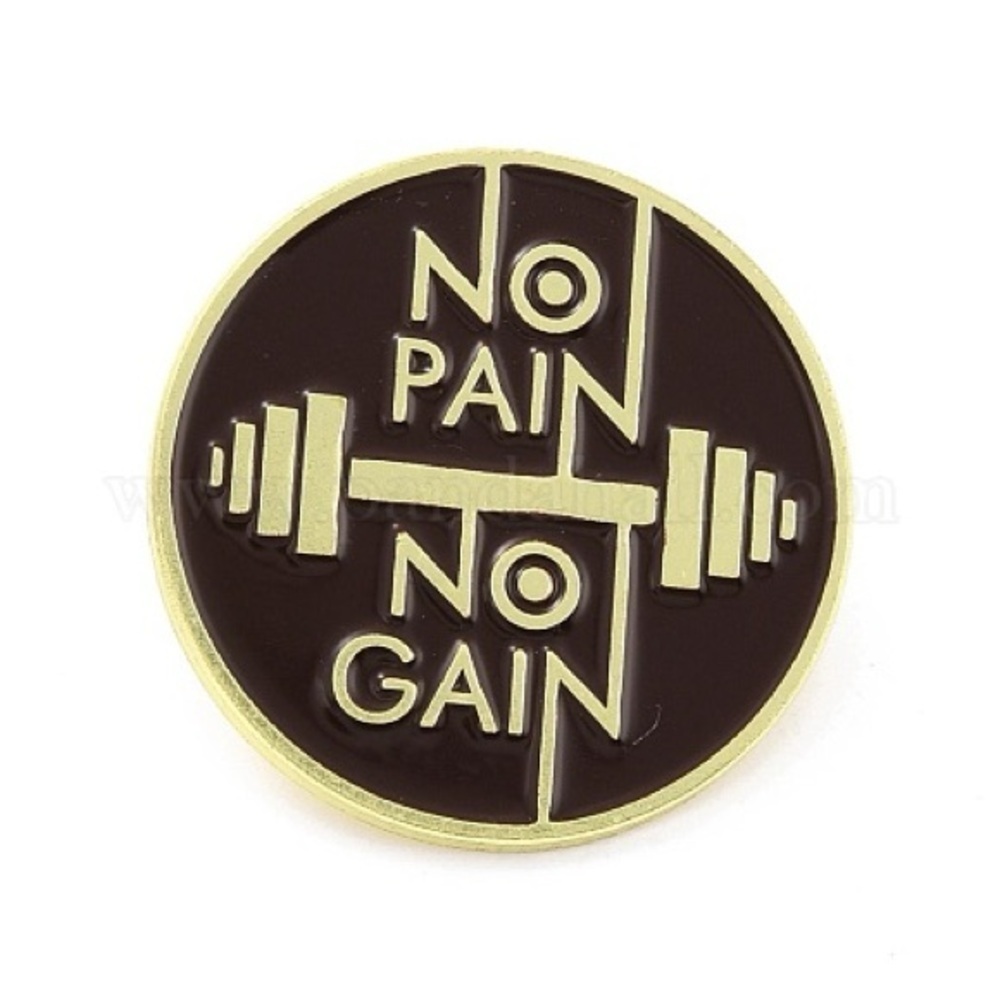 Women’s Jewelry Cute Gold and Brown-Quote 'No Pain No Gain' Dumbbell Enamel Pin